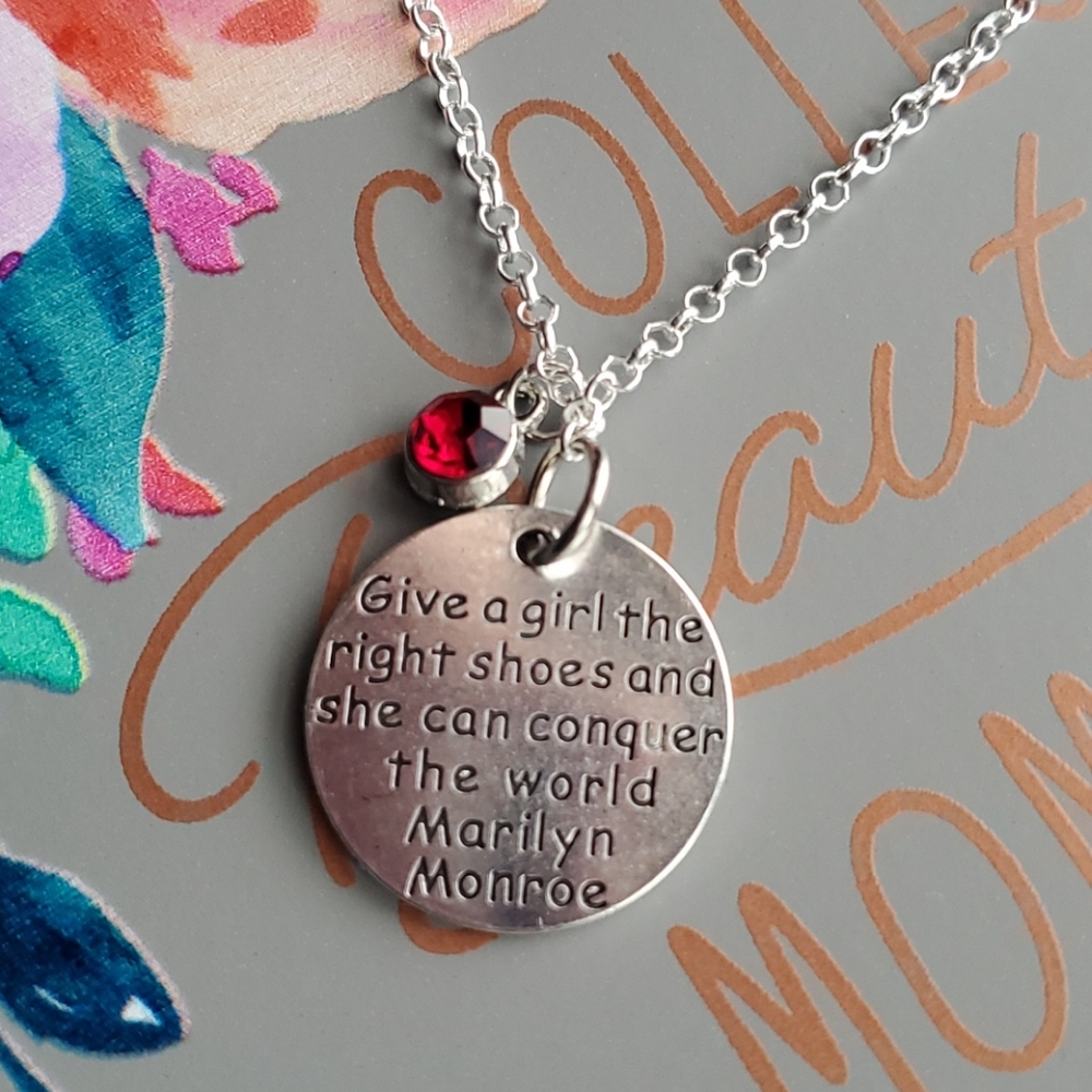 Marilyn Monroe quote charm chain with red gem
